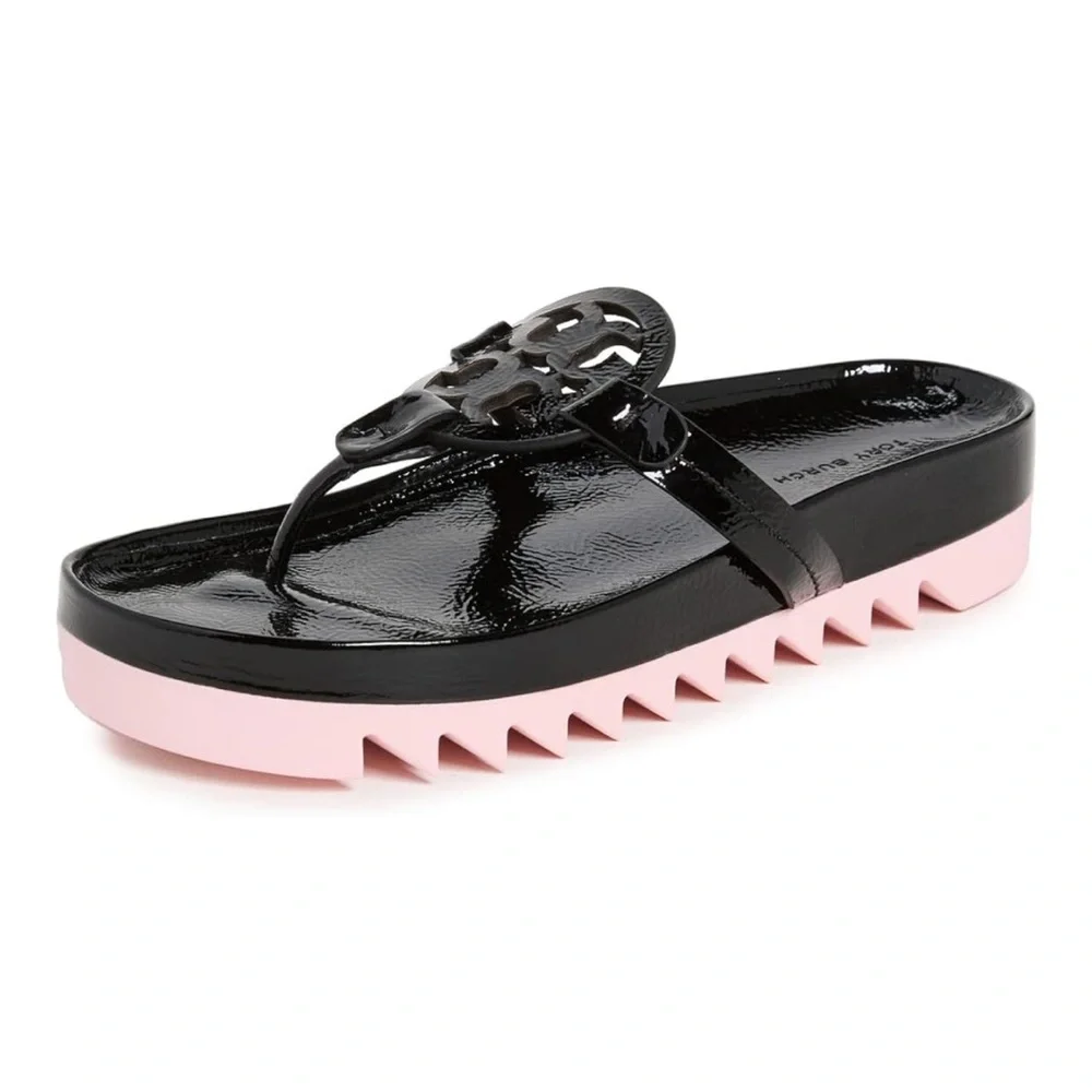Tory Burch Women's Miller Cloud Lug Sandals Black Patent - Picture 10 of 12